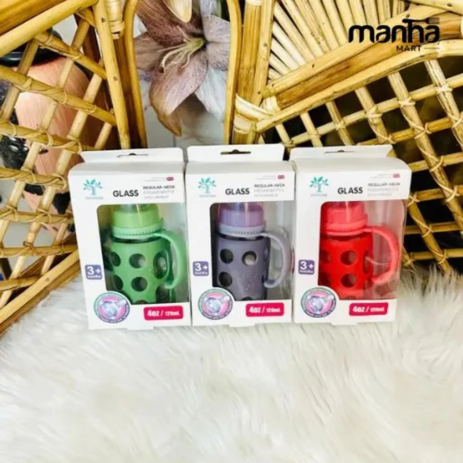 Glass Baby Feeding Bottle 120ml – Assorted Colors