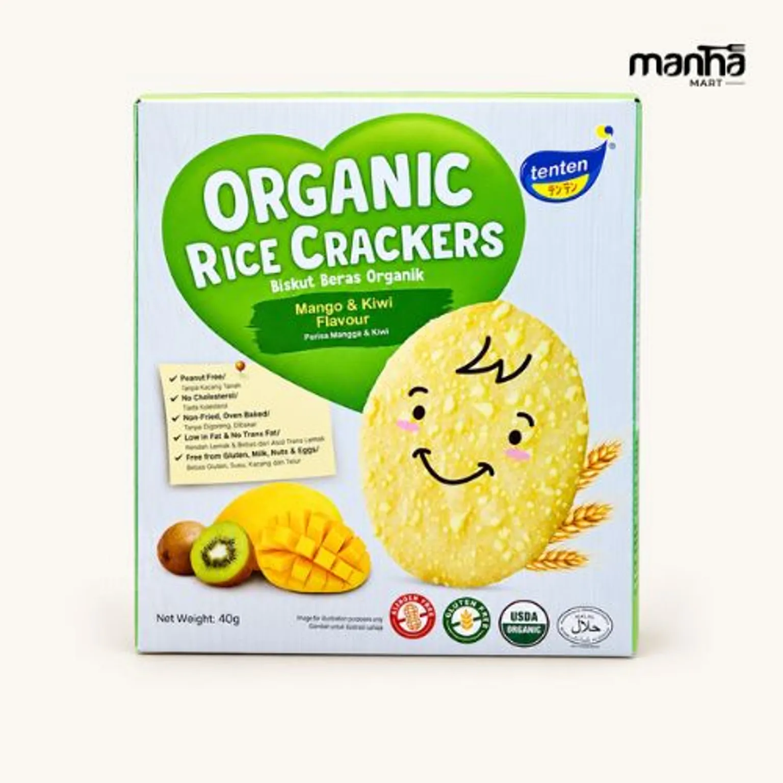 USDA Organic Rice Crackers (Mango &Kiwi Flavour) 40g