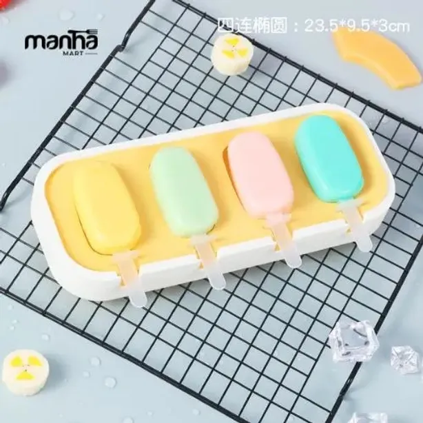 Ice Cream 4 Grid Mold Set | Dust Cover & Reusable Sticks