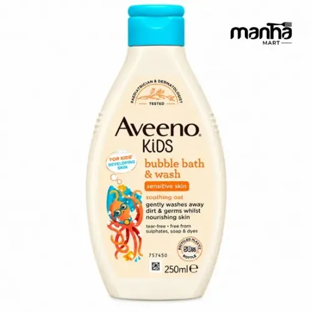 Aveeno Kids Bubble Bath & Wash for Sensitive Skin 250ml (Made in Italy)