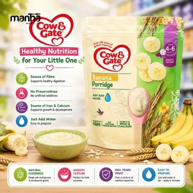 Cow & Gate Banana Porridge Baby Cereal 4–6 Months