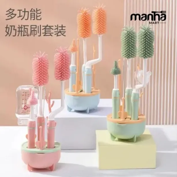 7-Piece Silicone Feeder Brush Set Pink